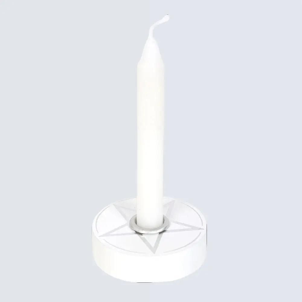 White pentagram spell candle holder