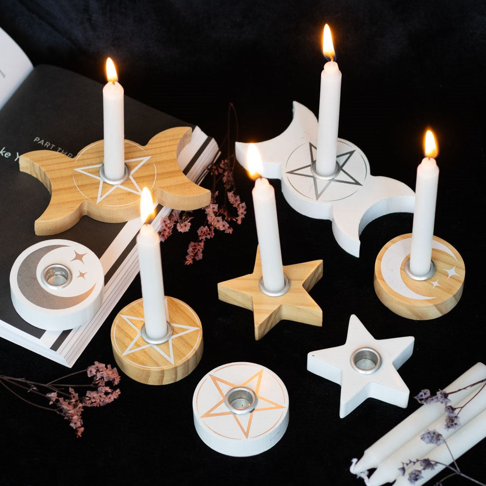 White pentagram spell candle holder