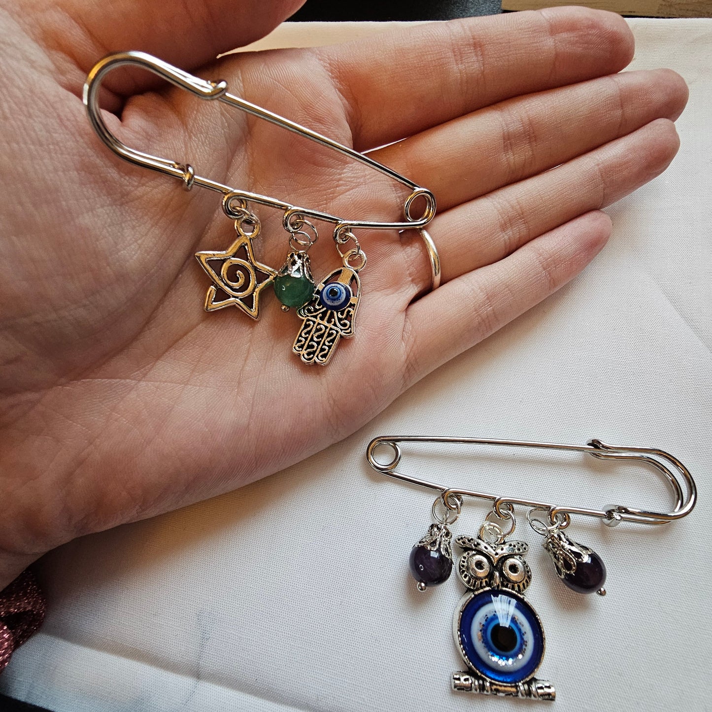 Handmade evil eye large safety pins