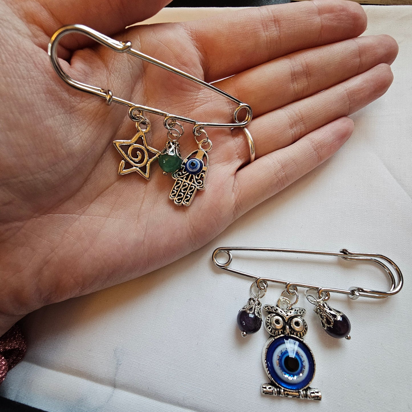 Moon and star large safety pins