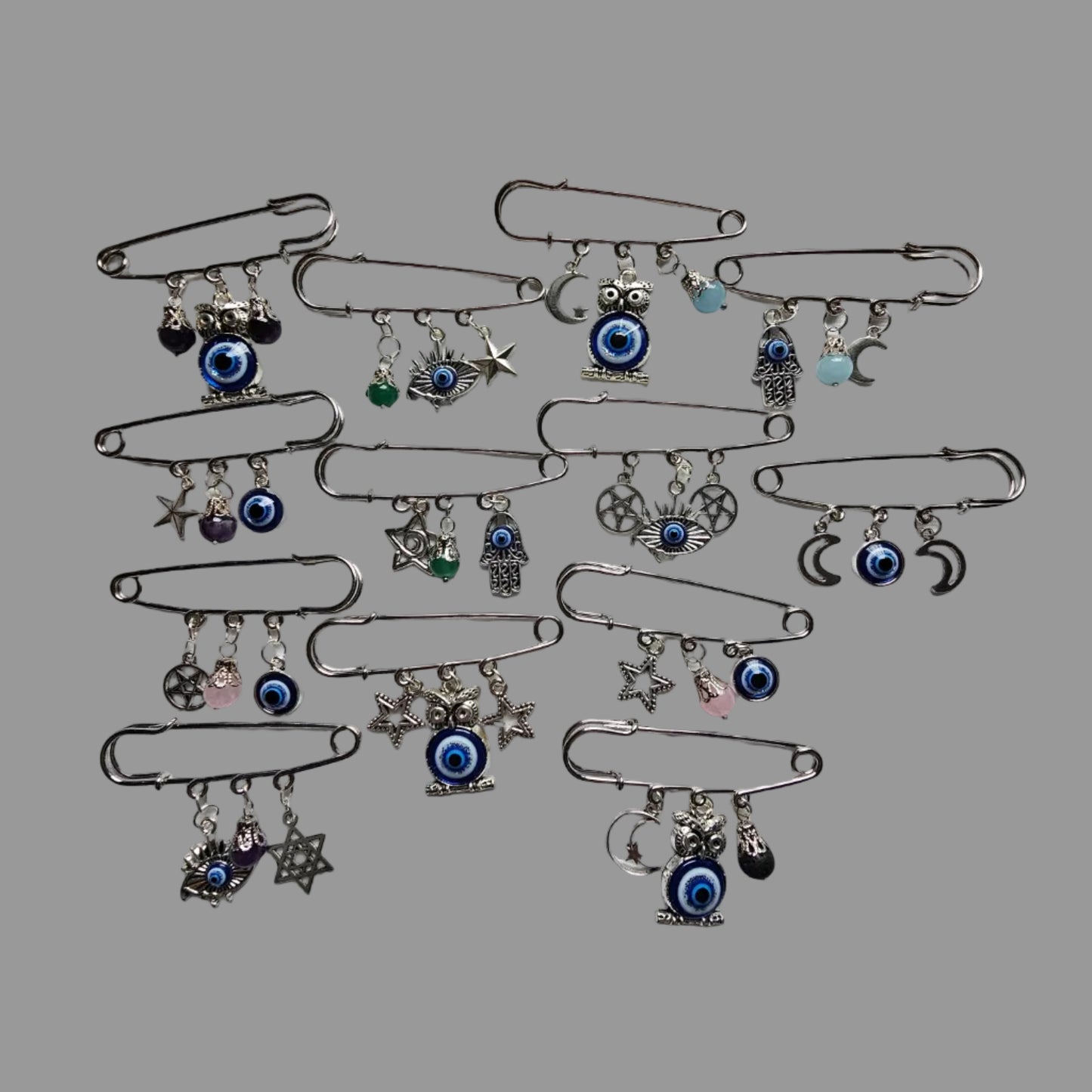 Handmade evil eye large safety pins