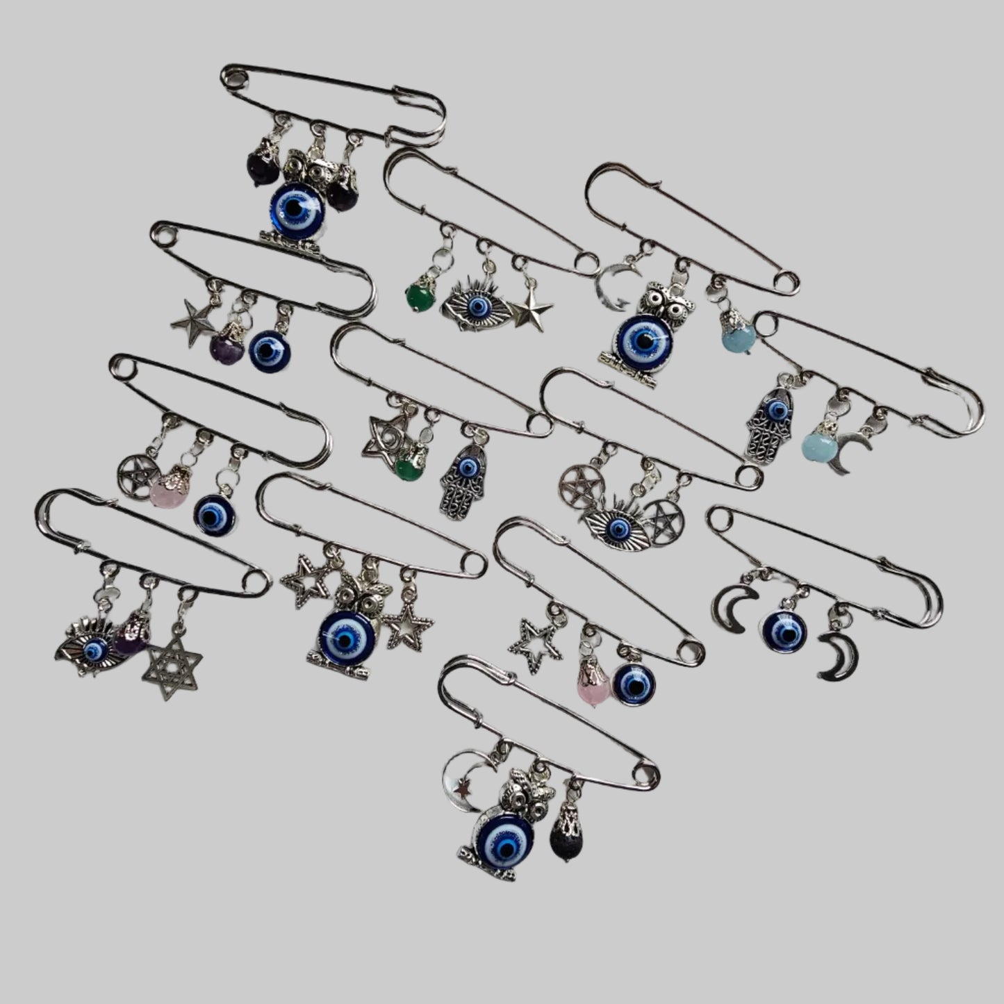 Handmade evil eye large safety pins