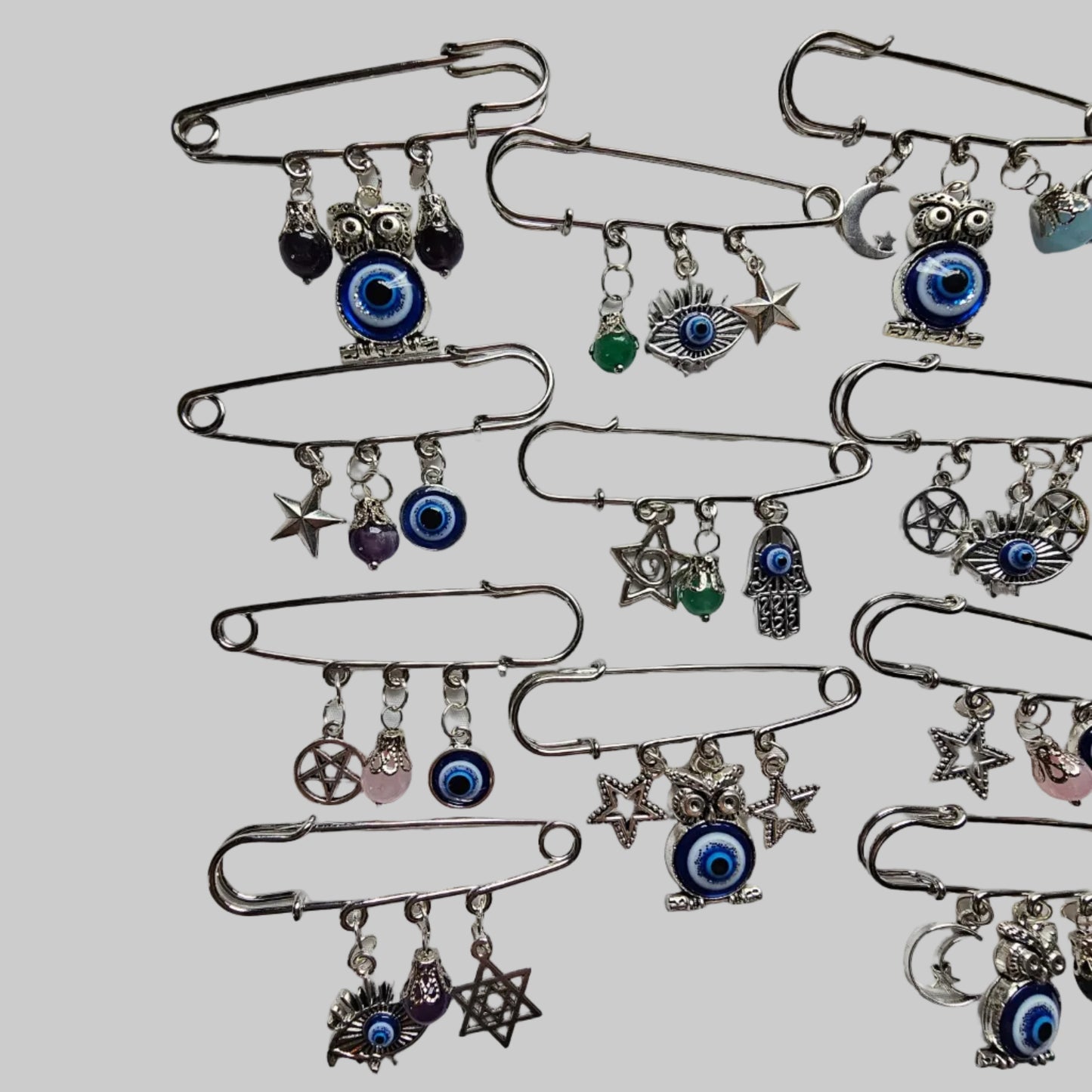 Handmade evil eye large safety pins