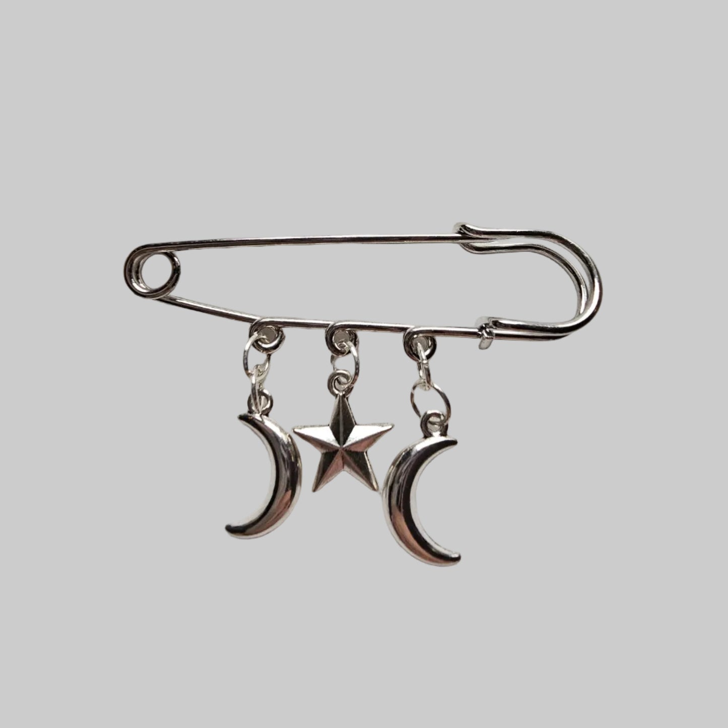 Moon and star large safety pins