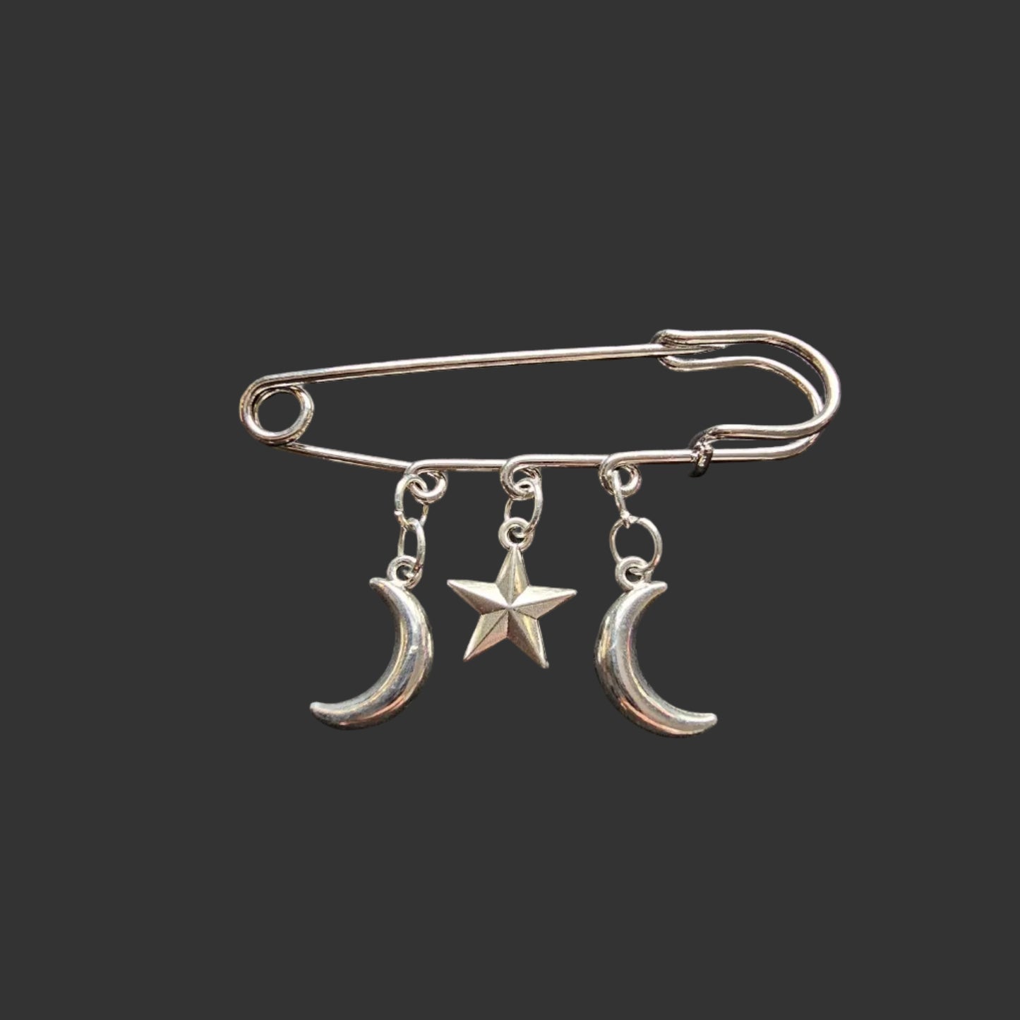 Moon and star large safety pins