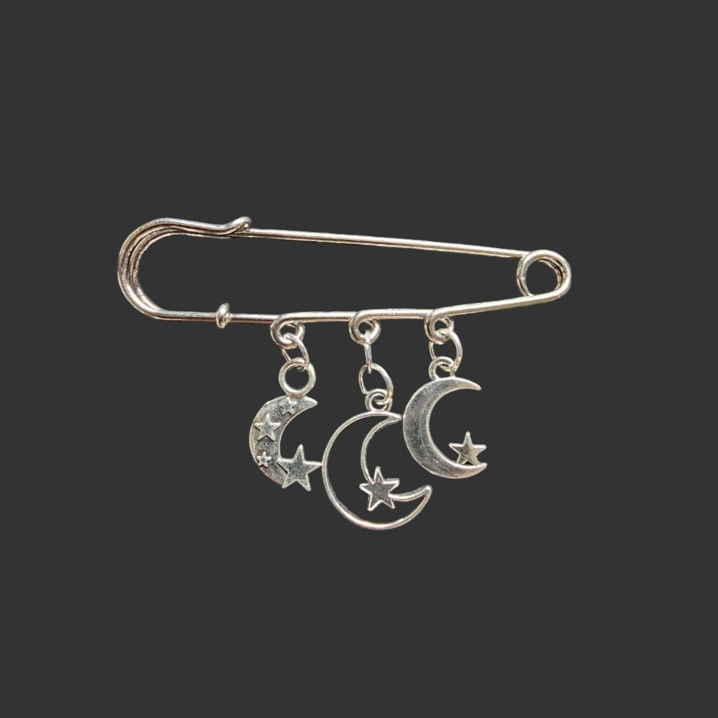 Moon and star large safety pins