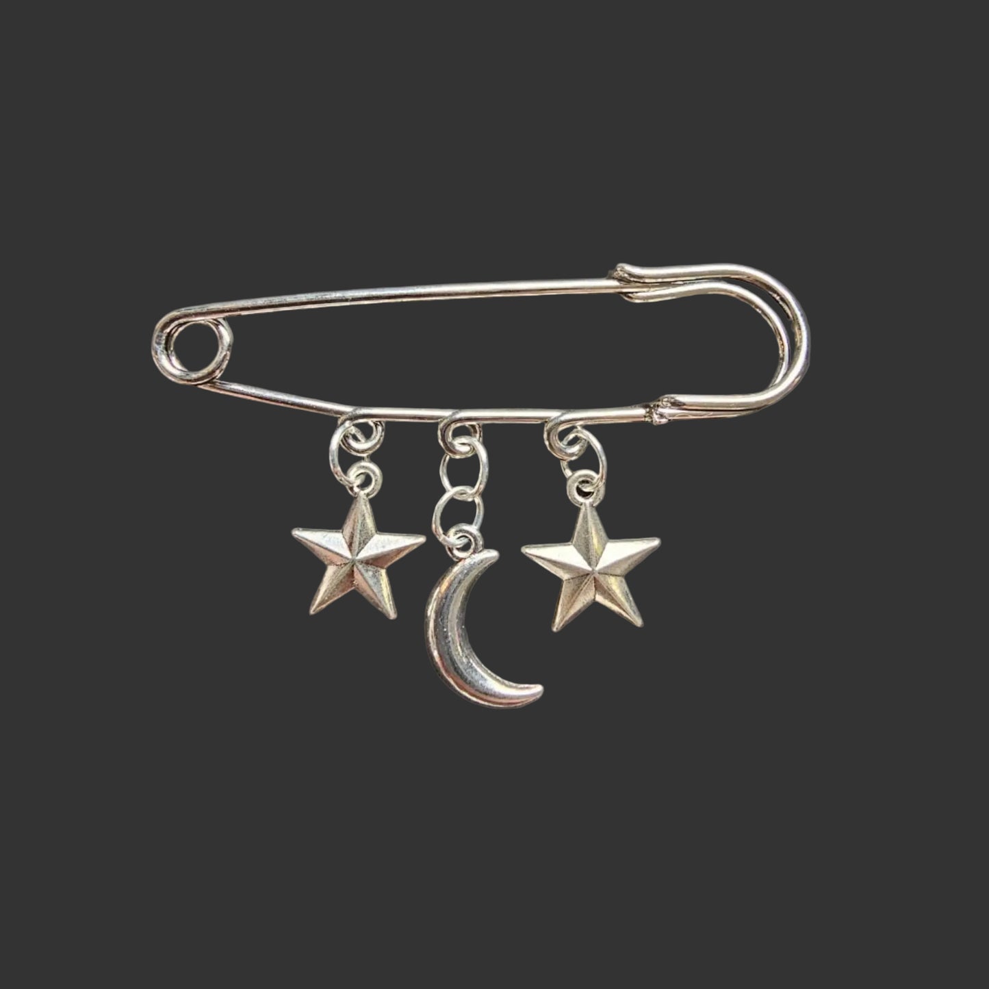 Moon and star large safety pins