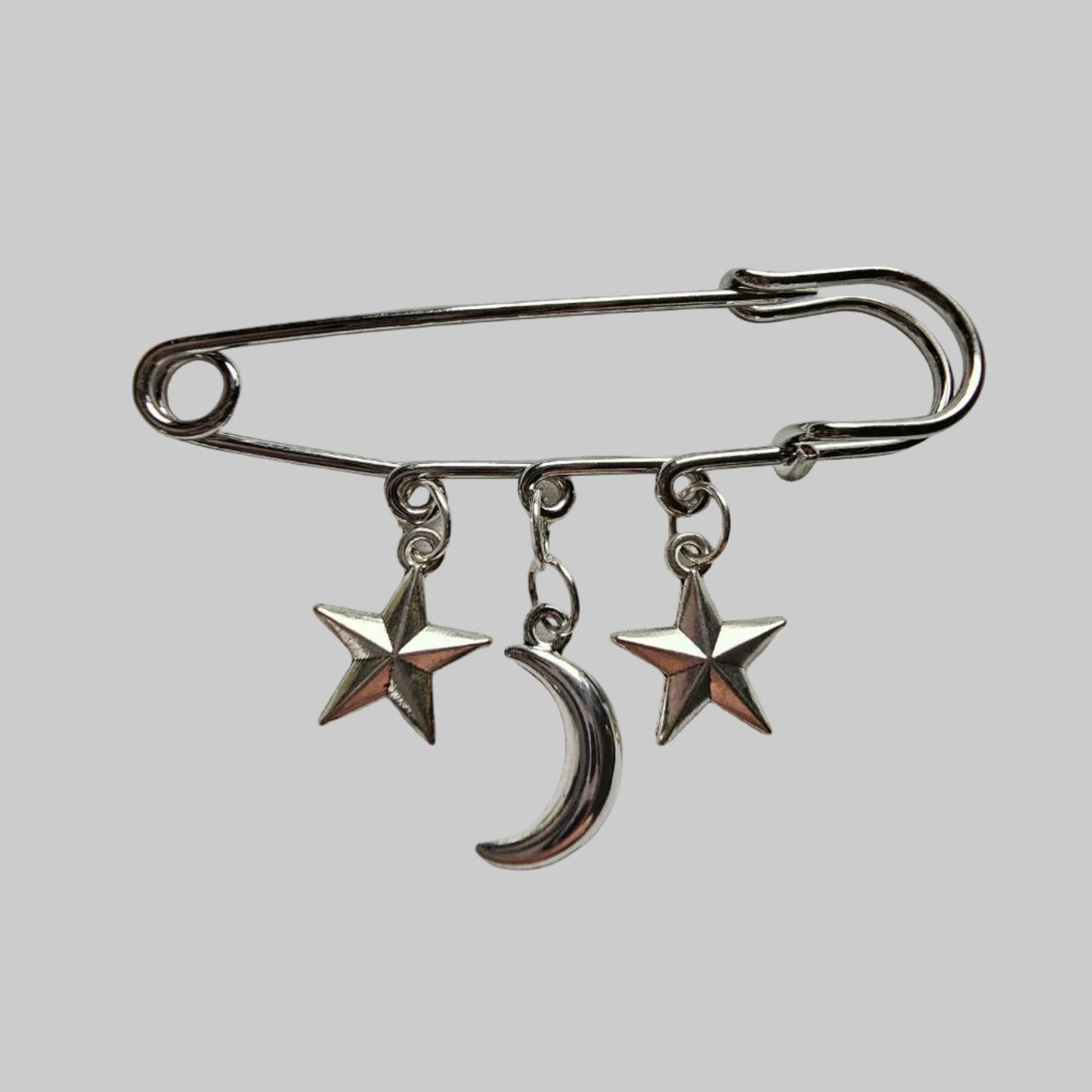 Moon and star large safety pins