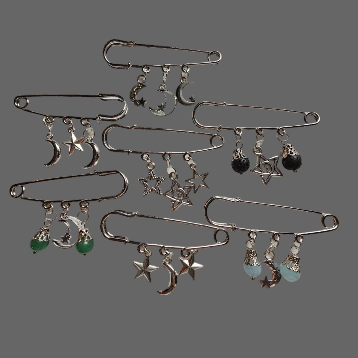 Moon and star large safety pins