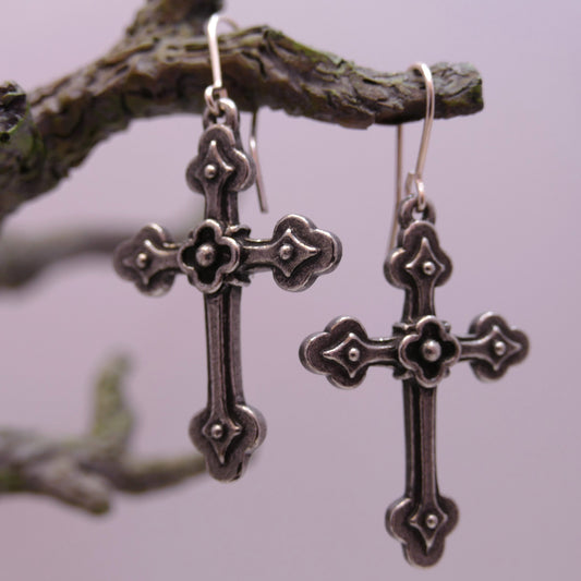 Gothic Devotion Cross Earrings